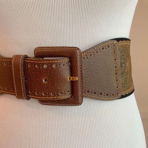 Vintage tooled leather belt with radish design! - Picture 3 of 6